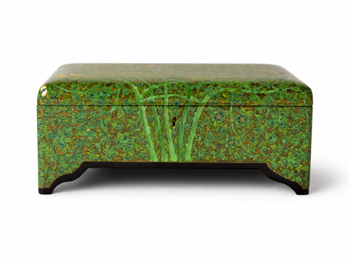Handmade Paper Mache Storage Box Green Floral Design