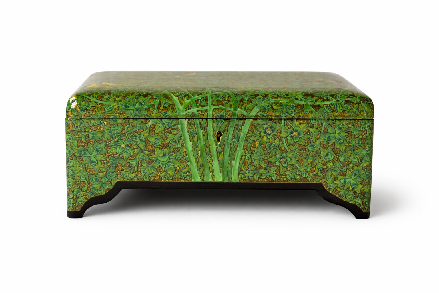 Handmade Paper Mache Storage Box Green Floral Design