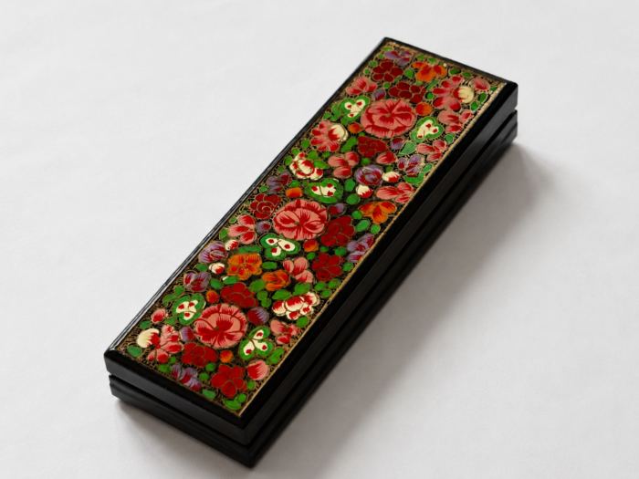Decorative Enamel Box with Floral Design – Handmade Kashmiri Art Storage Box (8 Inch Long)