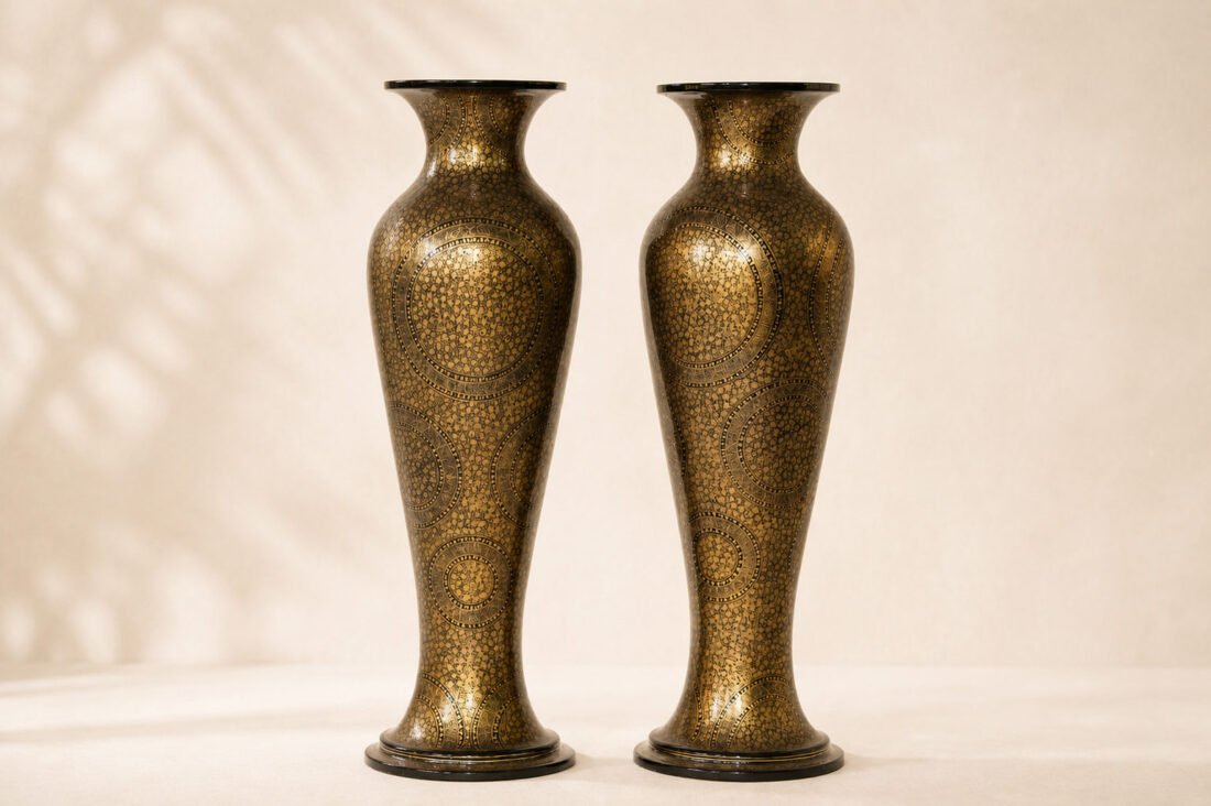 Chinar Gold Paper Mâché Vase Pair